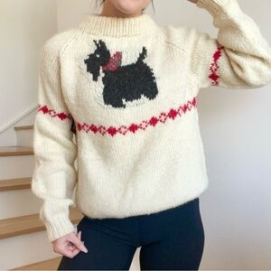 Vintage Nancy Thomas Scottie Scotty Black Dog Pure New Wool Chunky Knit Sweater